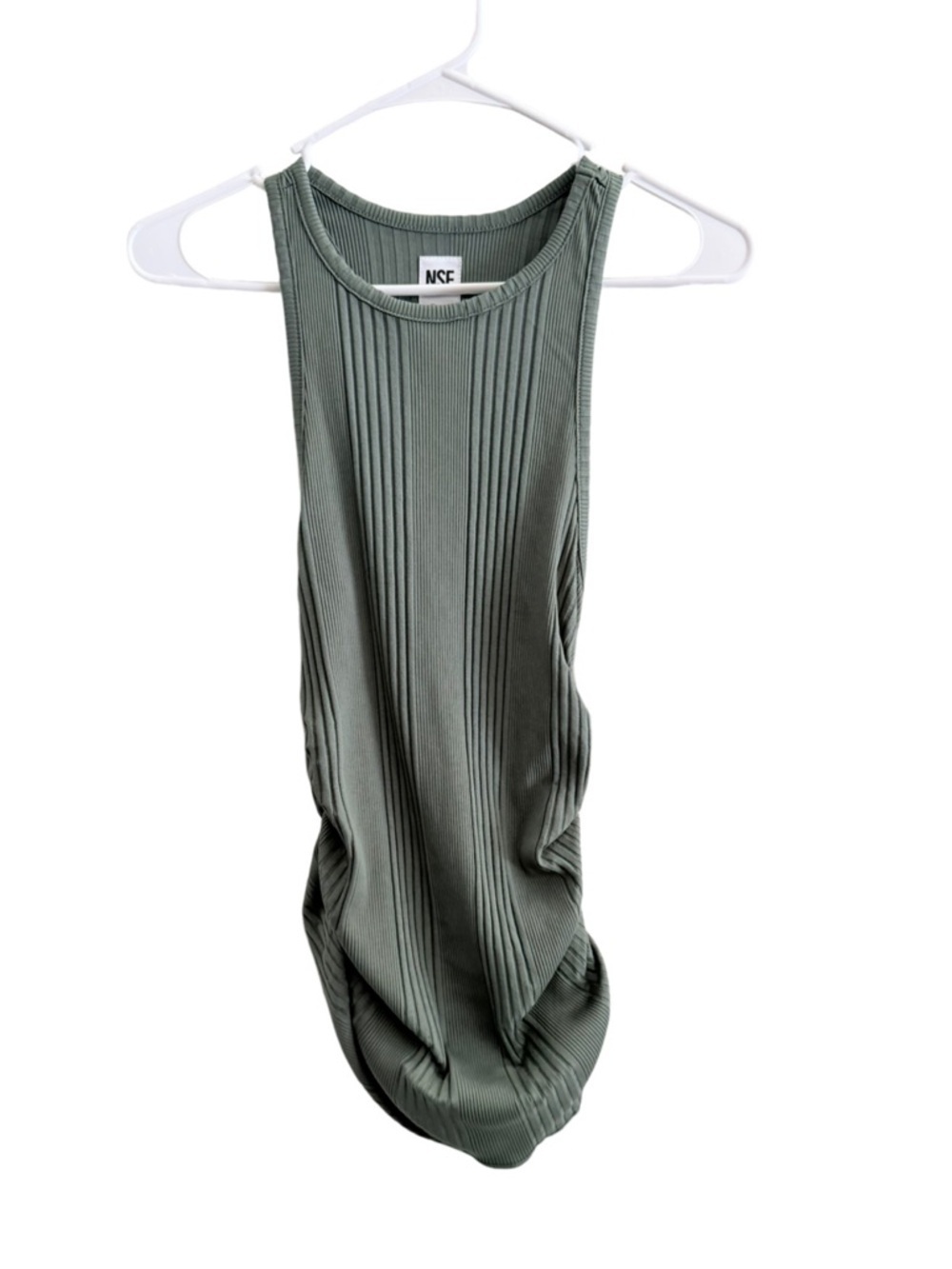 NSF Ruched Side Ribbed Tank Top Olive Green Size Small - Picture 2 of 5